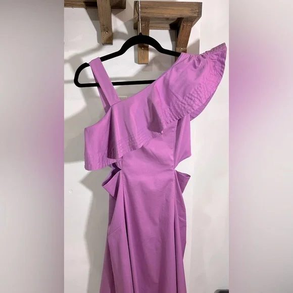 NWT Veronica Beard Beilla Ruffled Cotton Blend Poplin Cutout Midi Dress Purple 2 - Picture 13 of 16
